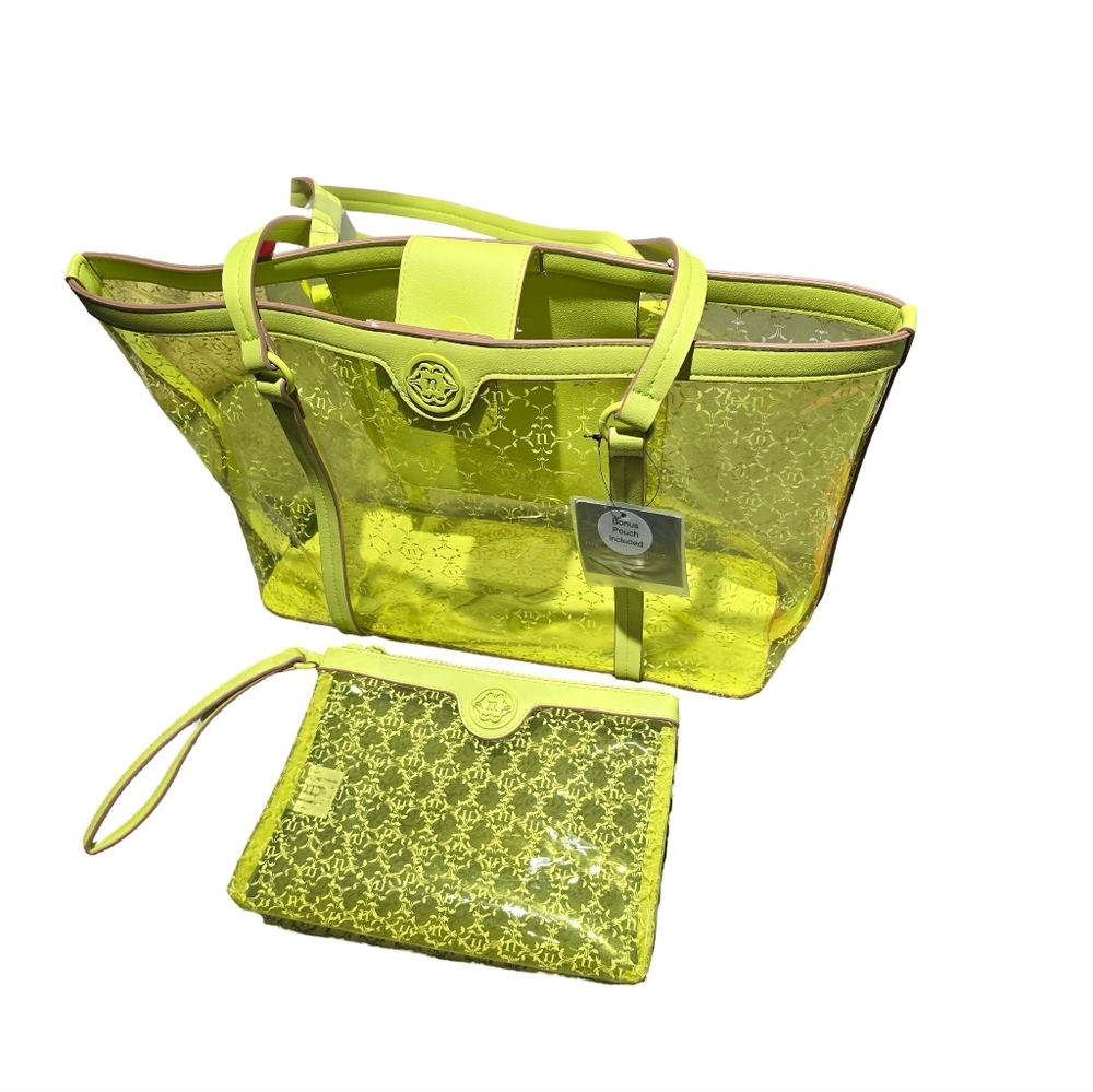 Nanette Lepore NWT Bright Yellow Clear tote bag with Wristlet